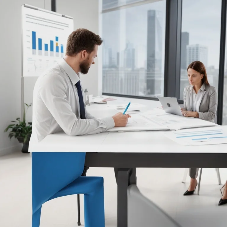 Two professionals reviewing a strategic roadmap and performance charts